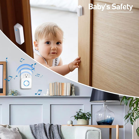 Door Chime, Satisure Wireless Door Open Contact Sensor Alarm Chime with 600 FT Range 58 Chimes 5 Volume Levels LED Indicators, Door Ringer Alert f...