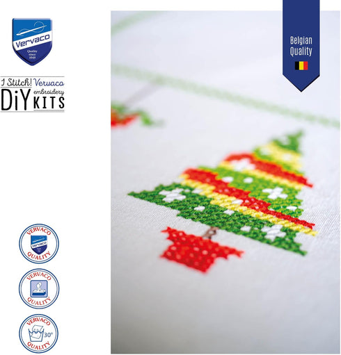 Vervaco Cross Stitch Kits for Adults, Tablecloth, Embroidery with Template, 100% cotton Embroidery Thread, 31.50 x 31.50 Inches, Christmas Trees.....