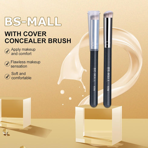 BS-MALL Concealer Brush Makeup Brushes Under Eye Angled Flat Top Kabuki Brush Small Foundation Pack of 2 Nose Contour Brush Travel Package...