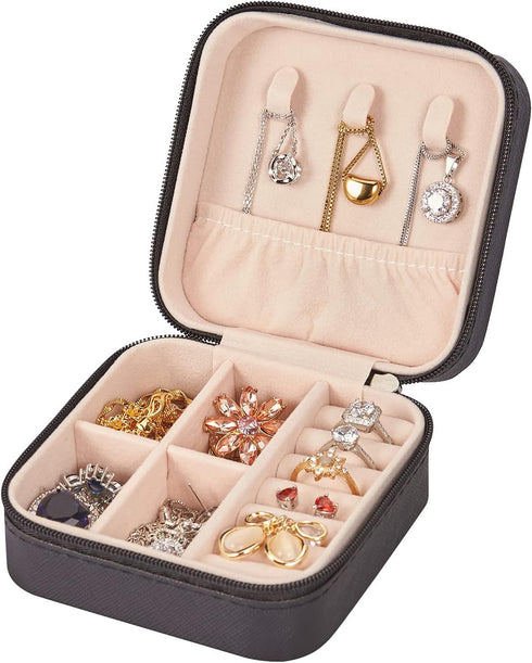 LETURE PU Leather Small Jewelry Box, Travel Portable Jewelry Case for Ring, Pendant, Earring, Necklace, Bracelet Organizer Storage Holder Boxes (B...