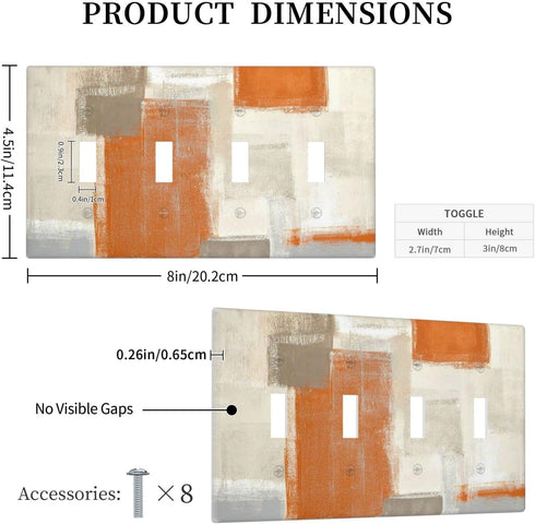 Oil Painting Print 4-Gang Quad Toggle Wall Plate Decorative Light Switch Cover for Kitchen Bedroom Bathroom Farmhouse Switches Faceplate Orange Gr...