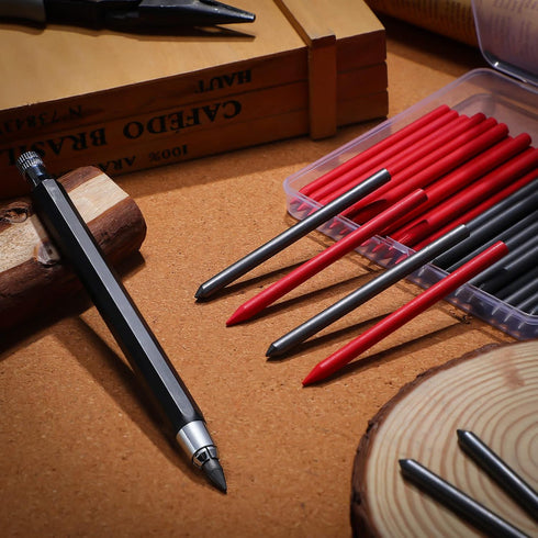 36 Pcs 5.6 MM Mechanical Pencil Refills and 5.6 MM Mechanical Pencil, Black Red Sketch Up Mechanical Pencil Replacements for Art Drafting...