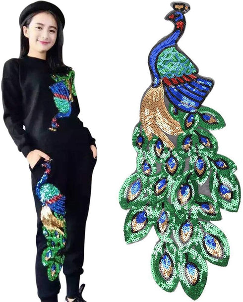 2 Pack Colorful Sequins Peacock Patch Iron On/Sew on Embroidered Applique Patch Craft Fashion Accessories for DIY Clothes...