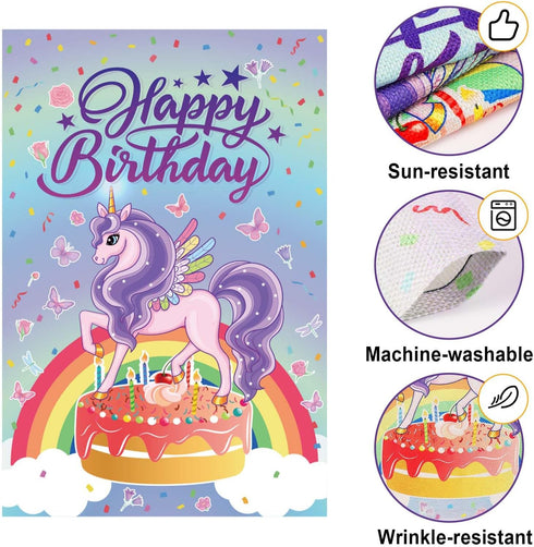 Happy Birthday Garden Flag, 18x12in Pony Birthday Banner Decorations Double-Sided Happy Birthday Yard Lawn Flag Banner for Outdoor Decoration...