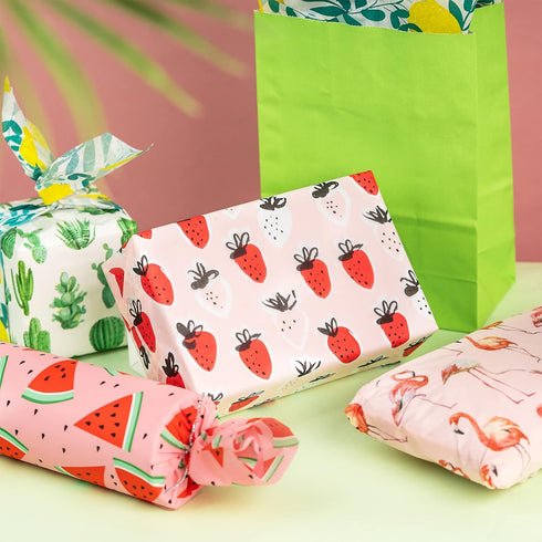 WRAPAHOLIC Wrapping Tissue Paper - 60 Sheets 14 x 20 Inch Fruit and Flamingo Tissue Paper Bulk for Gift Wrapping, Arts & Crafts, Packing and Decor...