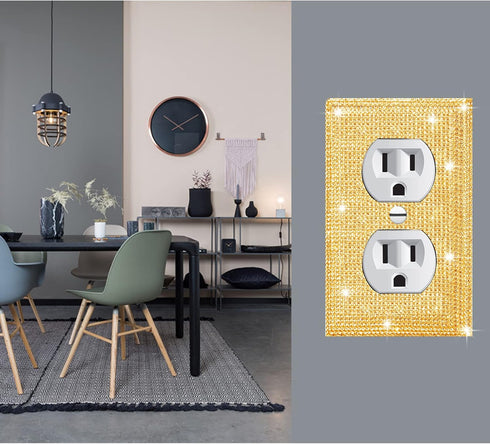 Gaocai 3 Pcs Silver Shiny Golden Rhinestones Light Switch Cover Plate Outlet Covers Durable Silver Rhinestone Wall Plate Cover Decorative Switch P...