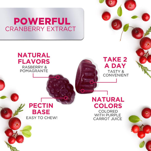Cranberry Gummies - Urinary Tract Health Gummy + Vitamin C - 25,000mg - Triple Strength Cranberry Concentrate Extract Supplement Pills, Ultimate P...