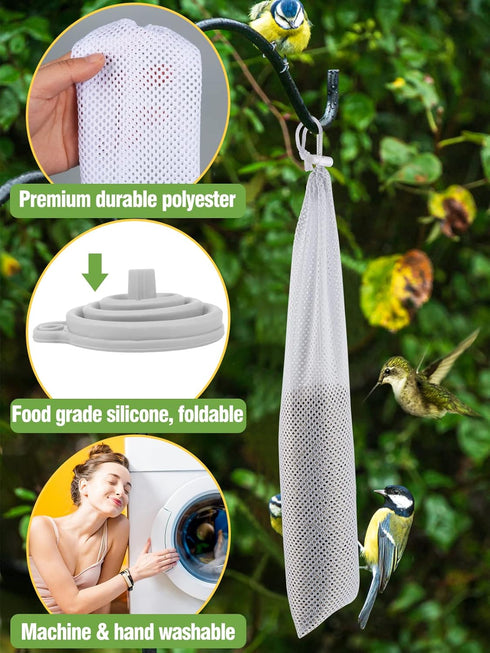 6 Pcs Finch Sock Feeder for Outdoor, Durable Thistle Seed Feeder Sacks with Food Grade Funnels, Wild Bird Food Supply Tools for Garden Yard Wild F...
