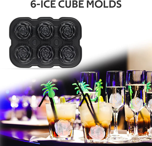Ice Cube Tray, Mikiwon 2 inch Rose Ice Cube Trays With Covers, 6 Cavity Silicone Rose Ice Ball Maker, Easy Release Large Ice Cube Form for Chilled...