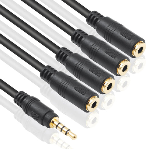 Poyiccot 3.5mm Splitter Mic and Audio Cable, 3.5mm Headphone Splitter 1 to 4 Ways (1/8") TRRS Male to Female Aux Headphone Cable for Earphone & He...