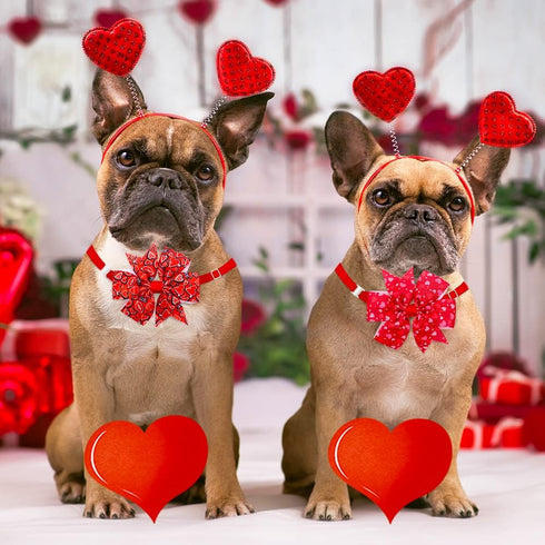 24pcs Valentine's Day Dog Collar Bow Ties Set, Adjustable Holiday Valentines Day Dog Grooming Bow Ties and Dog Neck Ties, Basic Small Dog Bow Ties...