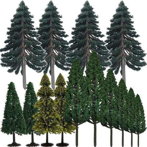 Model Trees Hobby Train Scenery Set Artificial Miniature Pine Cedar Firs Conifers Figurines Décor Toy Kit with Green Leaves and Base DIY for Moss ...