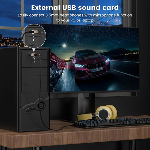 MOSWAG USB to 3.5mm Audio Jack Adapter?2 pack?, USB to Audio Aux Adapter, External Sound Card Converter Compatible with Headset Windows, Desktops,...