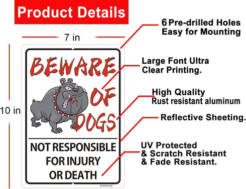 Beware of Dog Sign for Fence,No Trespassing Sign,10" x 7" x 0.04" Metal Sign,UV Protected and Weatherproof,Resistant to Fading and Harsh Weather,f...