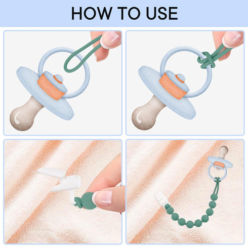 Silicone Pacifier Clip Holder, 4 Pack One Piece Soft Flexible Binky Clips Pacifier Holder Clip for Boys, Birthday Christmas Shower Gift...