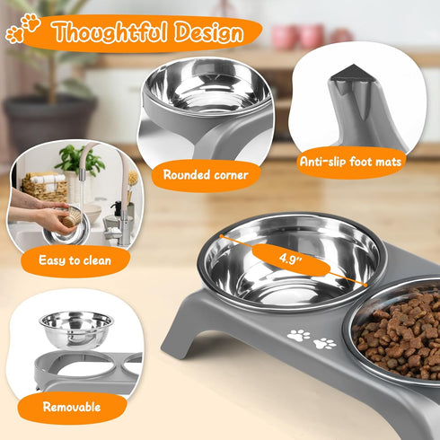 Elevated Cat Bowls - Anti-Vomiting Raised Cat Bowl Stand with 2 Thick Stainless Steel Cat Bowls Non-Slip for Small Medium Indoor Cats & Puppies, D...