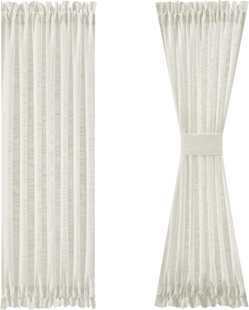 FMFUNCTEX Side Light Linen Texture Semi Sheer Narrow French Door Panels for Front/Glass Door, Window - 24 Inch L x 72 Inch W x 2 Panels...