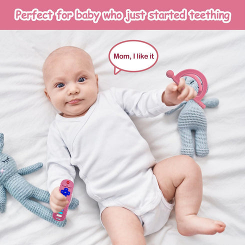 2Pcs Baby Teething Toy, TV Remot Control ShapeTeether for Infant 18+ Months, Never Drop Silicone Chew Toy, Food Grade Silicone Teether...