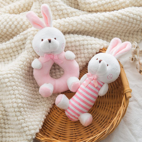 Plush Baby Soft Rattle Toys, Pink Bunny Baby Rattles for Infants Baby First Stuffed Animal Plush Rattle Shaker Set for Newborns Soft Ring Rattle S...