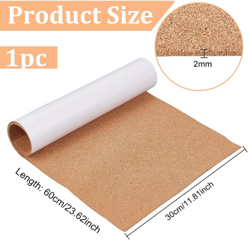 BENECREAT 2mm Thick Adhesive Cork Roll Liner, 12x24 Inch Insulation Cork Roll for Bulletin Board, Coasters, Door Signs and Floor Wall Decors...