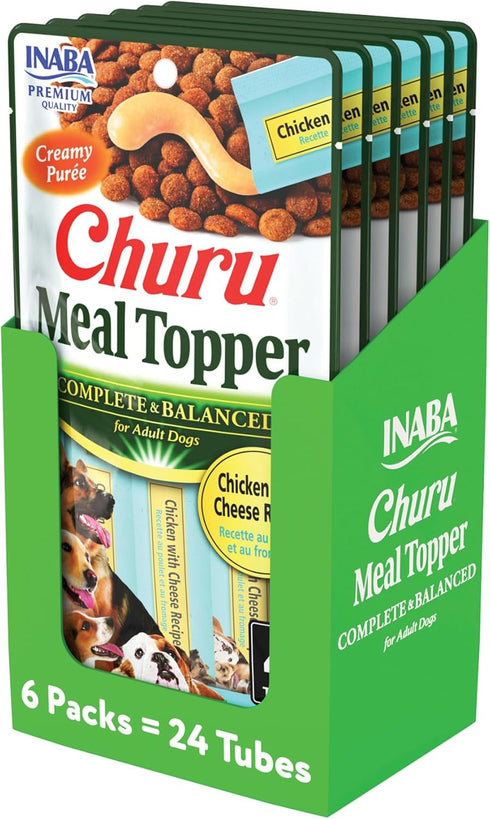 INABA Churu Meal Topper for Dogs, Complete & Balance, Creamy, Lickable Purée Dog Food Topper, 0.5 Ounce Tube, 24 Tubes (4 per Pack), Chicken with ...