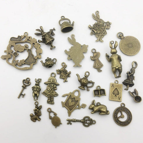 iloveDIYbeads 40pcs Antique Bronze Alice in Wonderland Fairy Tales Tea Party Steampunk Victorian Charms for Jewelry Making (M076)...
