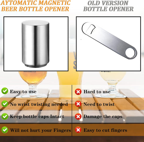 Premium Automatic Beer Bottle Opener (Stainless Steel), No Damage to Caps, Portable Push Down and Pop Off Magnetic Cap Catcher, QUICK Fun Bartende...