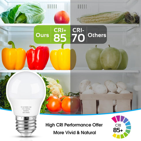 LED Refrigerator Light Bulb, 40 Watt Equivalent A15 Fridge Bulb Waterproof, Daylight White 5000K, 550LM E26 Base, 5W Appliance Bulb, 2-Pack......