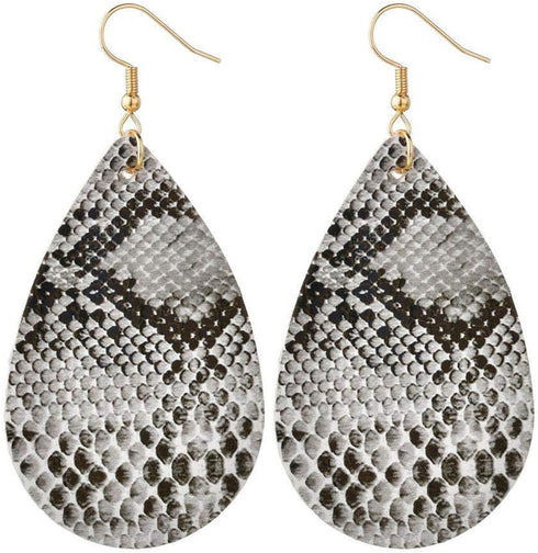 4 Pairs Bohemian Snakeskin Leather Earrings Set Retro Leopard Print Teardrop Earring Dainty Animal Python Print Drop Earrings for Women Jewelry...