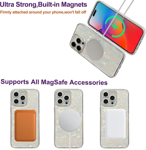 for iPhone 15 Pro Case Compatible with MagSafe,Cute Magnetic Hard Back Shockproof Women Phone Case for iPhone 15 Pro 6.1"- White Pearl Tort...