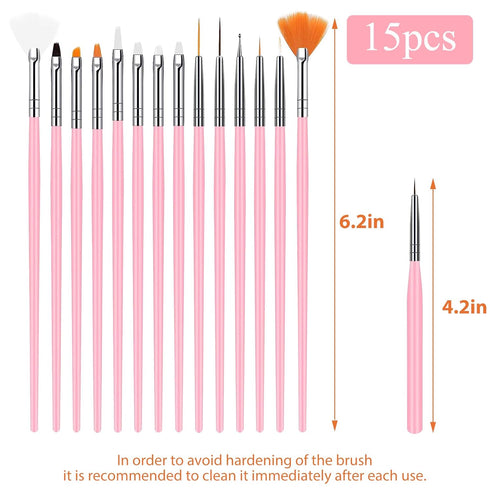 15pcs Nail Paint Brushes Set, Nail Art Brushes for Gel Polish with Rhinestone Picker, Nail Detailing Brush Makeup Brushes Set for Cleaning Fingern...