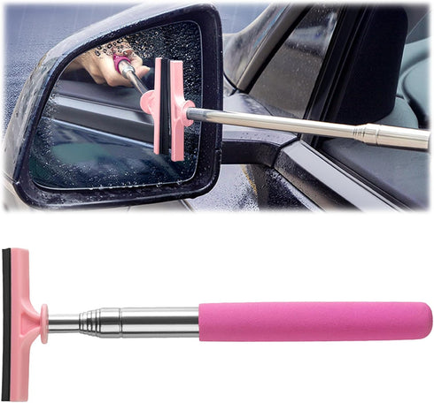 Car Rearview Mirror Wiper, 8cm Brush head-98cm Telescopic Auto Mirror Squeegee, Water Cleaner with Telescopic Long Rod, Universal Automotive Acces...