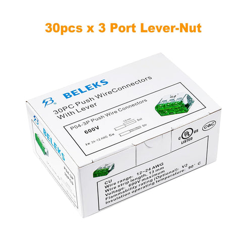Lever Nuts Splicing Connector?for Solid and Stranded Conductors?3 Conductor with Operating levers?AWG 12-24 Transparent Housing Wire Connectors- P...