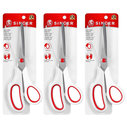 SINGER 00445 8-1/2-Inch, 3-Pack Fabric Scissors with Comfort Grip, Red & White, 3 Count...