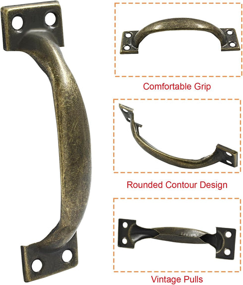 4 Pcs Bronze Pull Handles, Vintage Style Barn Door Handles Metal Gate Pull Handle Cabinet Handles for Drawer, Dresser, Cupboard, Closet (4 Inch Le...