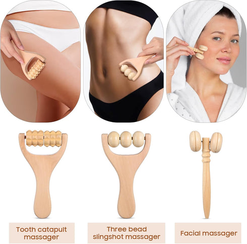 GLEAVI 3pcs Massage Hand Roller Massagers for Neck Wooden Massager Tool Massage Stick Roller Compact Shoulder Massager Wooden Massage Roller for B...