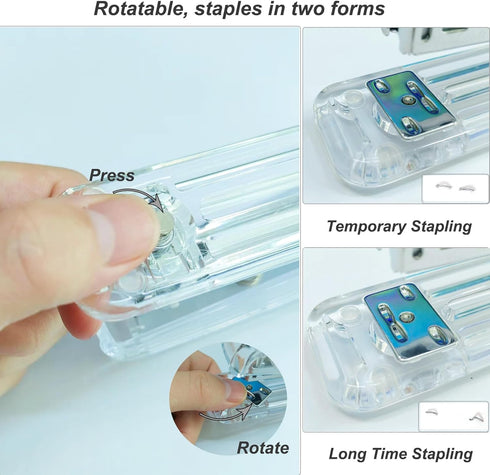 Acrylic Desktop Stapler with 1000 26/6 Staples, 6 Binder Clips & 50 Paper Clips, Desk Accessory Kit for Home Office School (Rose Gold)...