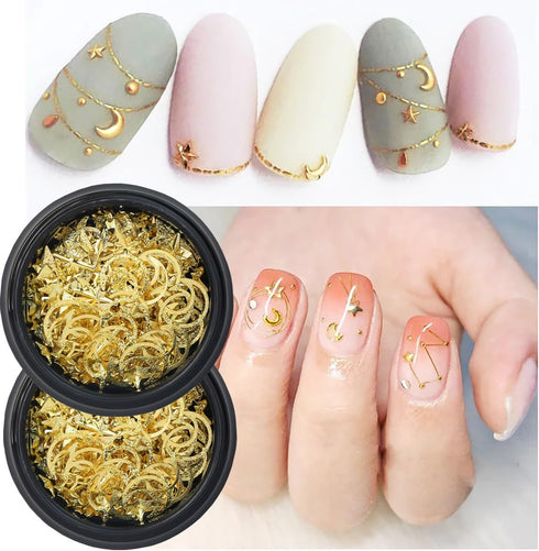 2 Box Gold Star Moon Nail Charms Nails Art Studs 3D Metallic Star Moon Nails Studs Rhinestones Star Nail Jewelry Decoration Supplies Kit for Women...