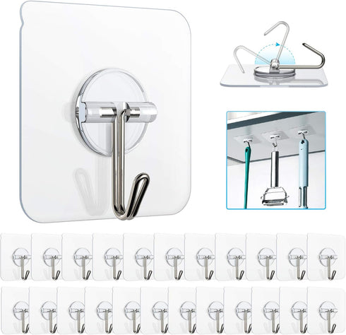Adhesive Hooks Removable Wall Hooks 13 LB Ceiling Hook Transparent Seamless Waterproof and Oil Proof for Cabinet Kitchen Bathroom Ceiling Office W...