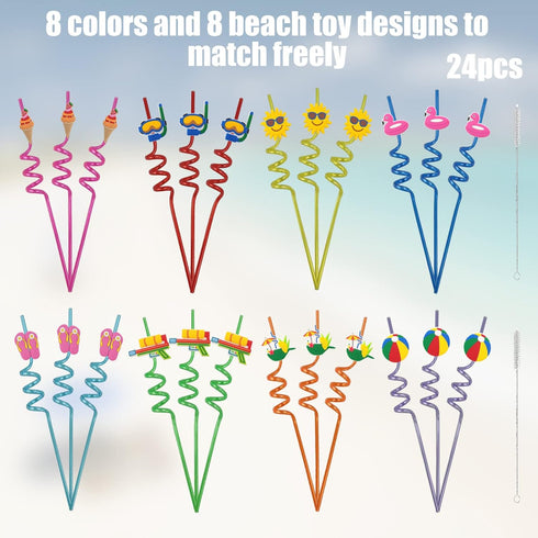 24PC Beach Pool Drinking Straws,Pool Party Favors for Kids Summer Birthday Party Supplies Fun and Silly Straws Summer Pool Party Decorations with ...