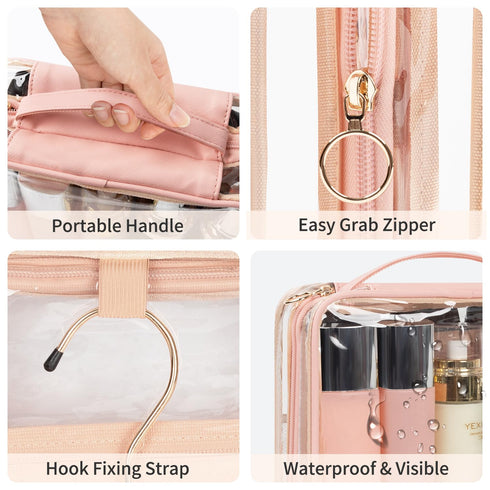 CUBETASTIC Hanging Travel Toiletry Bag for Women, Clear Makeup Bags Portable Transparent Cosmetic Case Small Skincare Pouch Waterproof Travel Bag ...