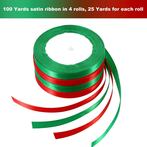 Tatuo 100 Yards Christmas Ribbon for Gift Wrapping Satin Ribbons Double Face Polyester Holiday suppply for Sewing Bow Wreath DIY Craft Ornament(10...