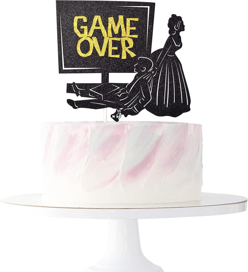 Game Over Cake Topper for Wedding Party Decorations, Funny Bride and Groom Cake Decor, Wedding Reception, Engagement Party Supplies (Double-sided ...