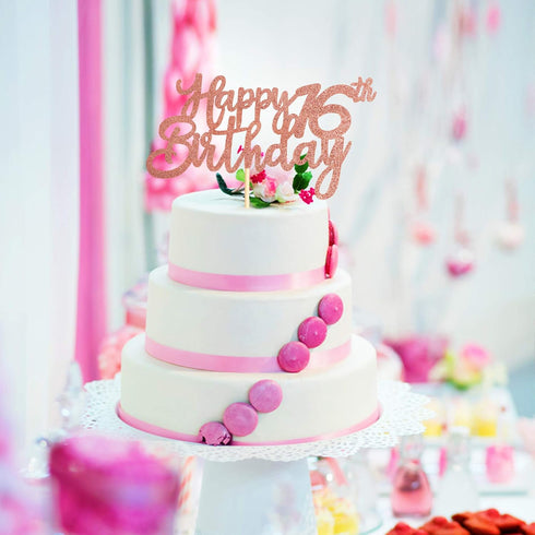 Unimall Rose Gold Glitter 16th Happy Birthday Cake Topper Boys Girls Food Picks for Celebrating Sixteen Years Old Birthday Anniversary Party Decor...