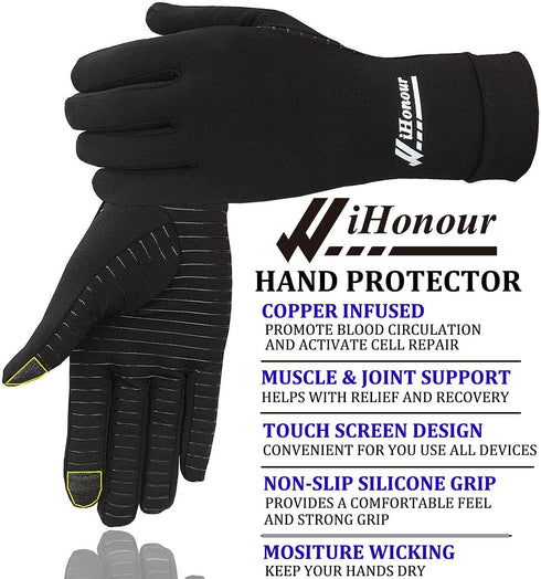 2-Pairs Pack Copper Full Finger Compression Gloves, Copper Arthritis Gloves for Women & Men Relieve Pain from Arthritis Pain, Swelling and Rheumat...