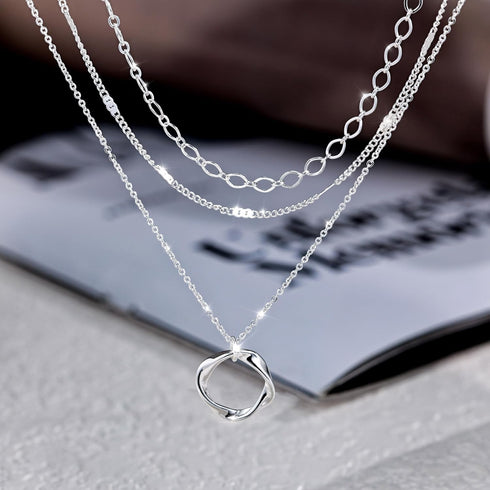 Silver Layered Necklaces for Women, Stackable Dainty Silver Choker Necklaces for Women Trendy Layering Circle Bar Pendant Chain Necklace Fashion J...