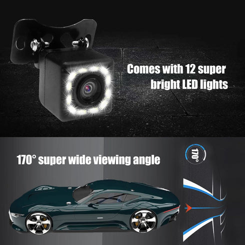Car Backup Camera, Waterproof Ultra HD 12 LED Night Vision Rear View Camera, 170° Wide View Angle Long License Plate Frame Camera, Universal Cars,...