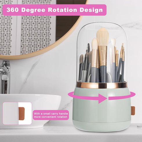 Makeup Brush Holder Organizer with Lid,360 Degree Rotatable Dustproof Makeup Brushes Organizer,Suitable for Bathroom Vanity Desktop Lipstick (ligh...