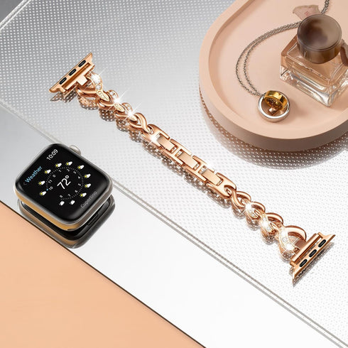 Dainty Heart Bands for Apple Watch 38mm 40mm 41mm 42mm, Bling Metal Strap for Women, Elegant Dressy Bracelet for iWatch Series 10/9/8/7/6/5/4/3/2/...