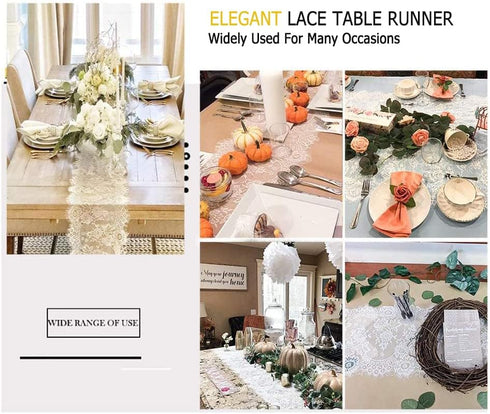 ShinyBeauty Lace-Table-Runner 30x120-Inch White Lace Table Cloth Runner Vintage Lace Table Cover Rustic Runner Party Tablecloth Floral Embroidered...